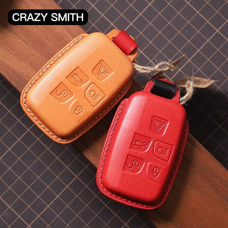 Crazy Smith Handmade Car Key Case Cover for Land Rover 5 Buttons Vegetable Tanned Leather High Quality New Year's Gift Brown Red |