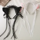 Милые кружевные головные уборы для косплея с кошачьими ушками Ленточные повязки для волос с бантом для женщин Лолита повязка на голову для девушек плюшевые кисточки колокольчик декоративные обручи для волос