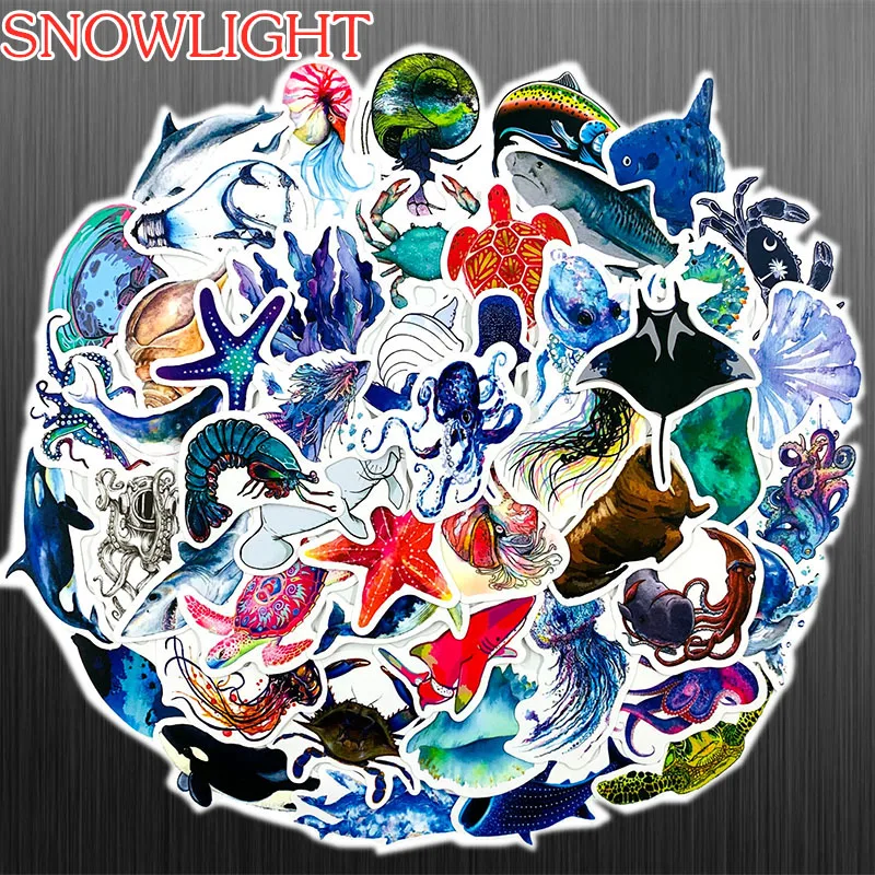 10/50 pcs/pack Colorful Cartoon Marine Animals Sticker For Moto Car Suitcase Skateboard Laptop Stickers Skateboard Sticker