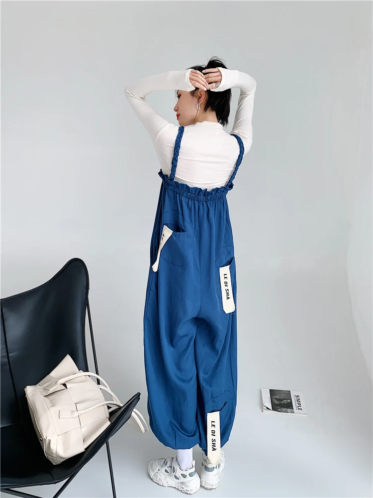 

High Street Fashion Women Jumpsuits Denim Trousers Vinatge High Waist Loose Streetwear Sweet Cargo Pants New Summer 2021
