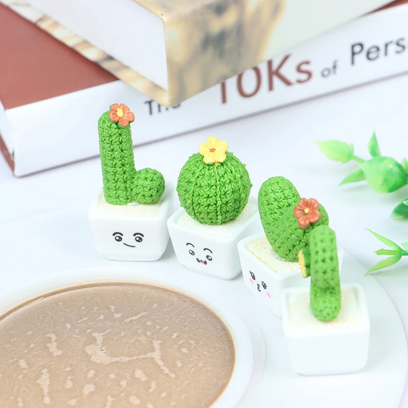 

4Pcs Cactus Shaped Adornments Decorative Bonsai Prop Cactus Plant Potted Decor