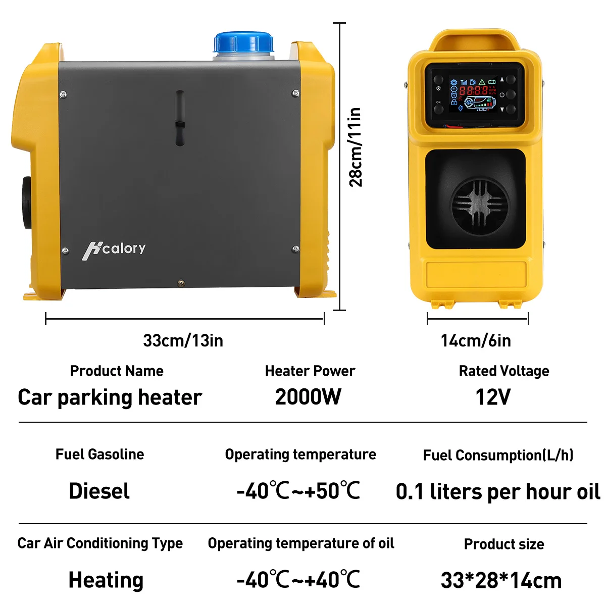 $91.30 HCalory 2KW 12V Car Heater All In One Air Diesels Parking Heater Car Heater For Trucks Cars RV Boats Bus LCD Switch+Remote
