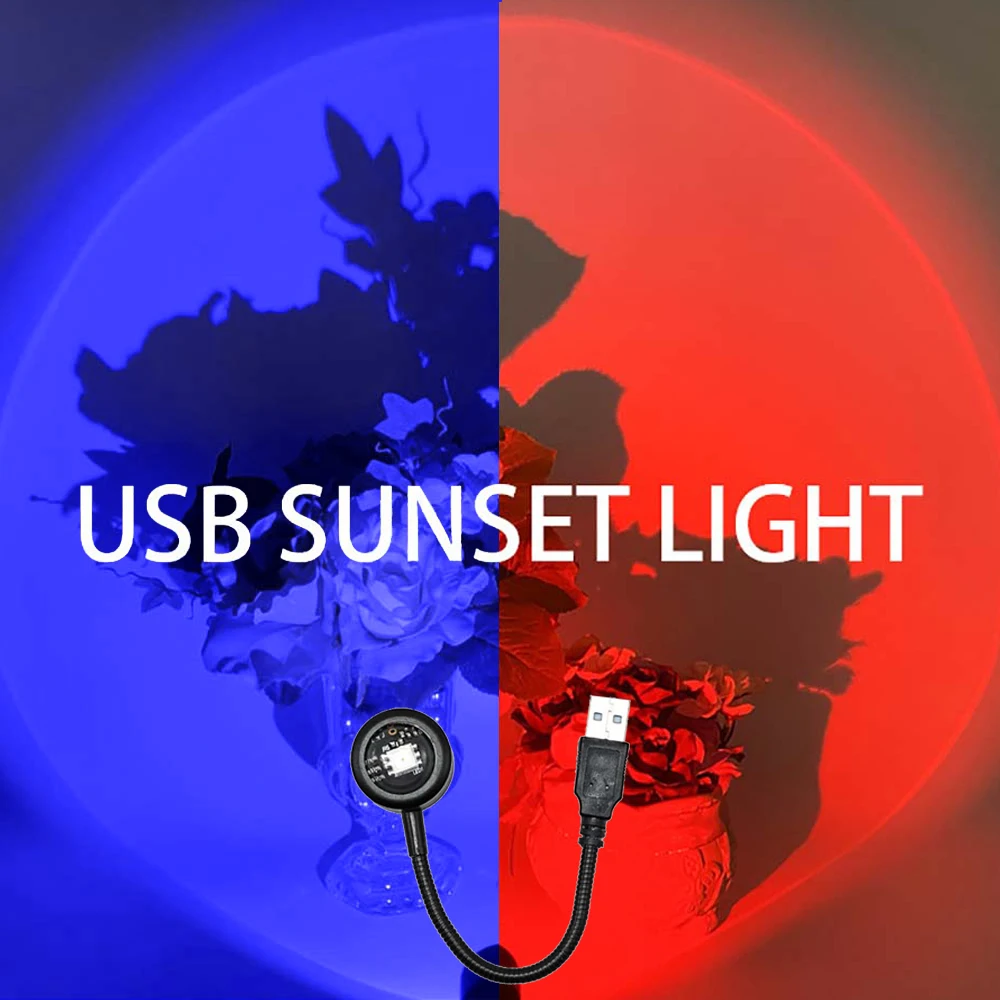 

USB Sunset Lamp LED Night Light 7 Colors Atmosphere Lamp Sunset Projector For Home Room Bedroom Background Wall Decor Live Luzes