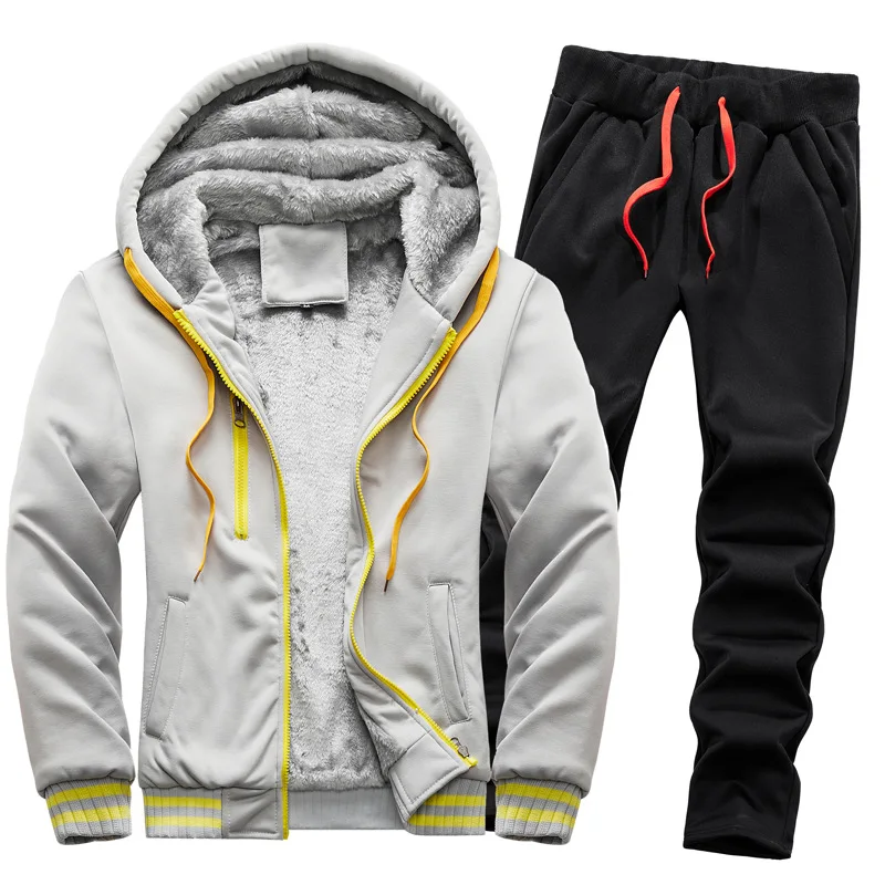 

Fashion Fleece Hooded Tracksuit Men 2 Pieces Set Sweatshirt + Sweatpants Sportswear Zipper Hoodies Casual Sets Mens Clothing 5XL