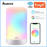 aubess tuya smart table lamp eu work with alexa google home smart life led dimmable color changing rgbw mood lamp