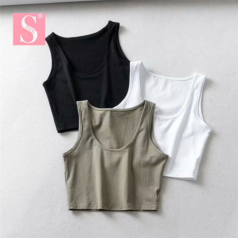 Женский укороченный топ без рукавов STVY хлопковый с круглым вырезом майка в стиле