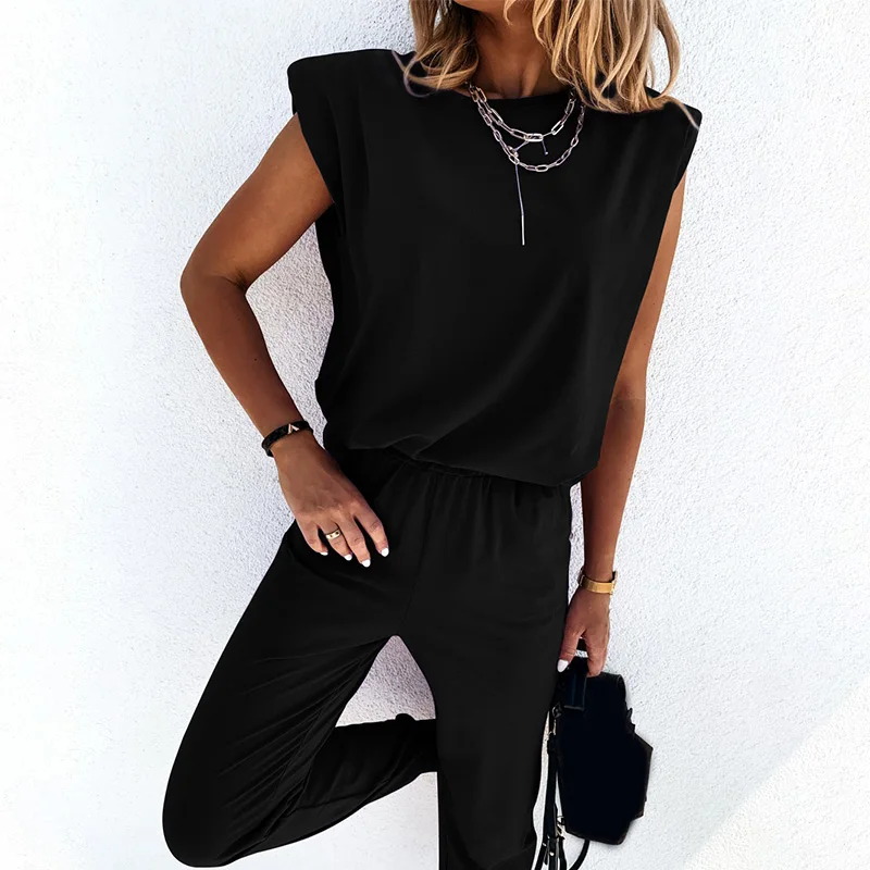 Женский спортивный костюм из 2 предметов блузка без рукавов и длинные брюки с