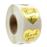 500 pcsroll foil gold heart shape thank you stickers envelope sealing labels scrapbook for gift packaging stationery stickers
