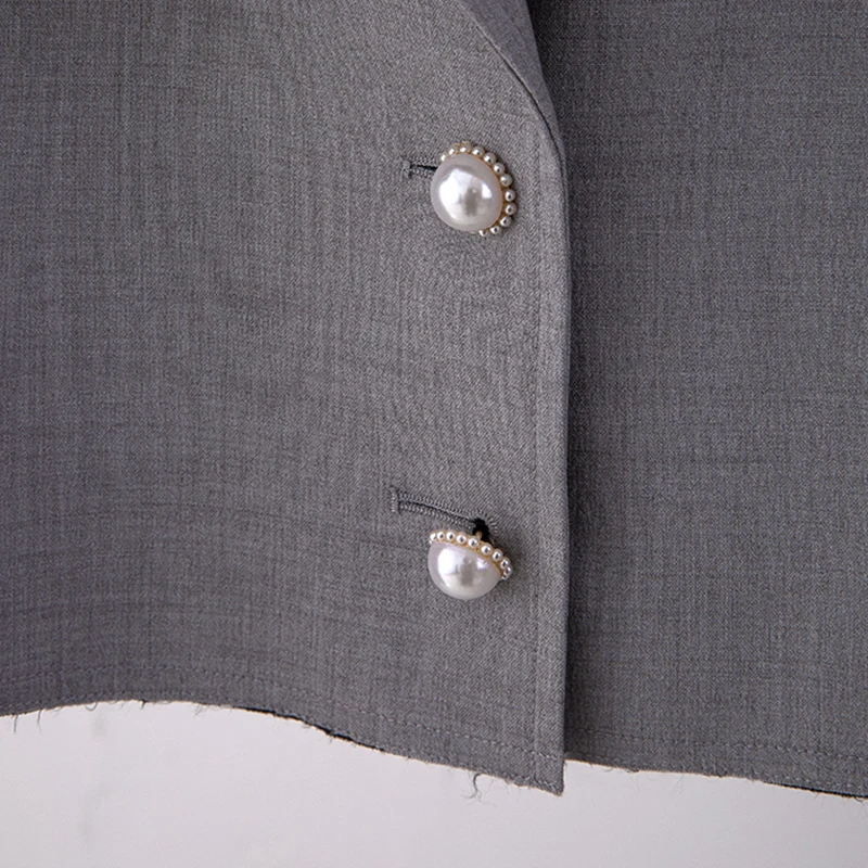 

VGH Casual Gray Blazer For Women Notched Long Sleeve Patchwork Diamonds Lace Loose Blazers Female Summer Fashion Clothing Style