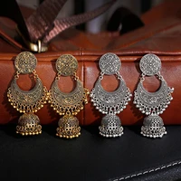 ethnic retro geometric turkish jhumka earrings for women indian jewelry luxurious flower gold bell tassel dangling earrings