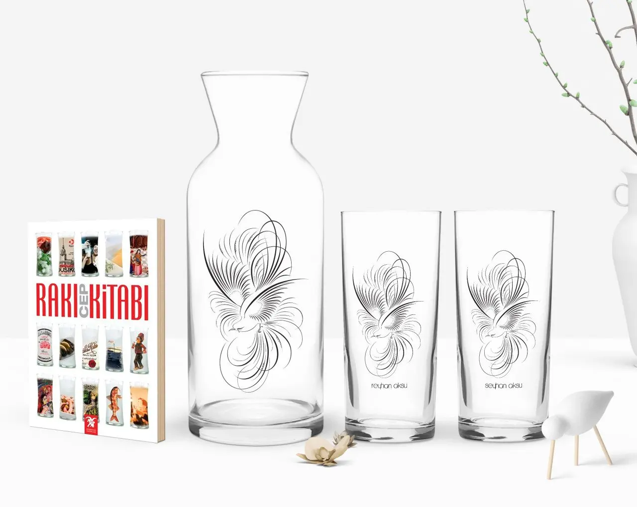 

Персонализированные Цветные принты имеет двойную Arrack чашки графин и карманная книжка подарок Seti-101