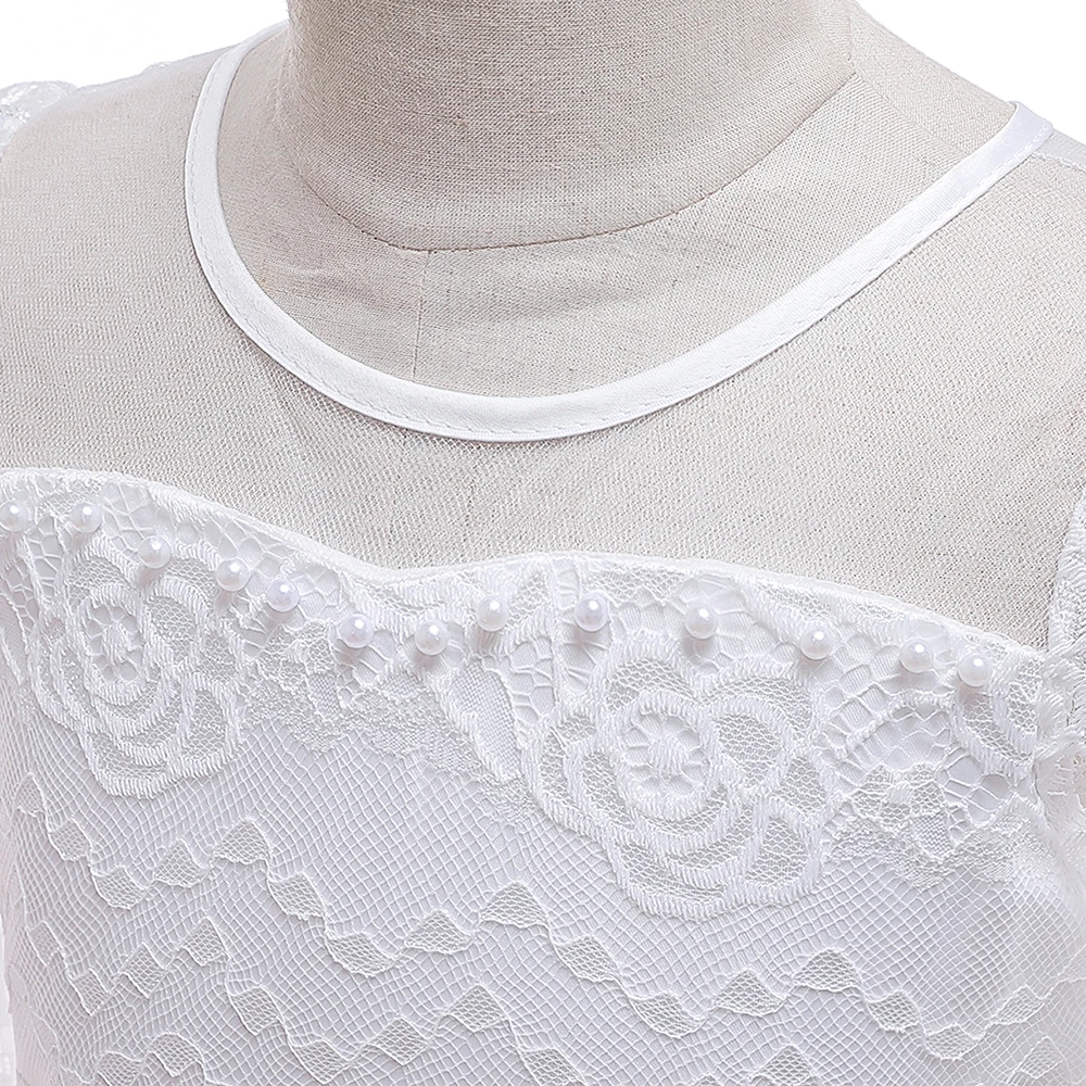 Elegant White Lace Bridesmai Dresses Flower Long Sleeve Tutu Wedding Dress for Girls Party Gown Children Princess Clothing 8 14Y | Детская