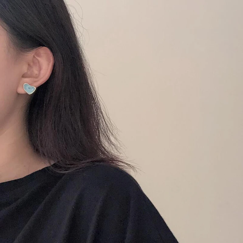 

Delicate Jewelry 3 Sets Earrings Green Blue Pink Enamel Small stud Earrings Golden Jewelry For Women Student Gifts