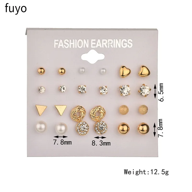 Женские серьги-гвоздики с кристаллами 12 пар | Украшения и аксессуары