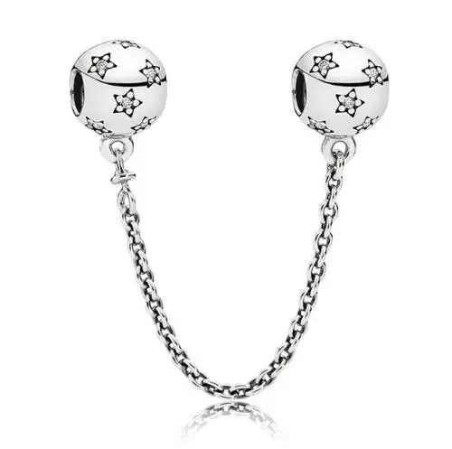 

Original 925 Sterling Silver Charm Starry Night With Crystal Safety Chain Beads Fit pandora Bracelet & Bangle DIY Jewelry