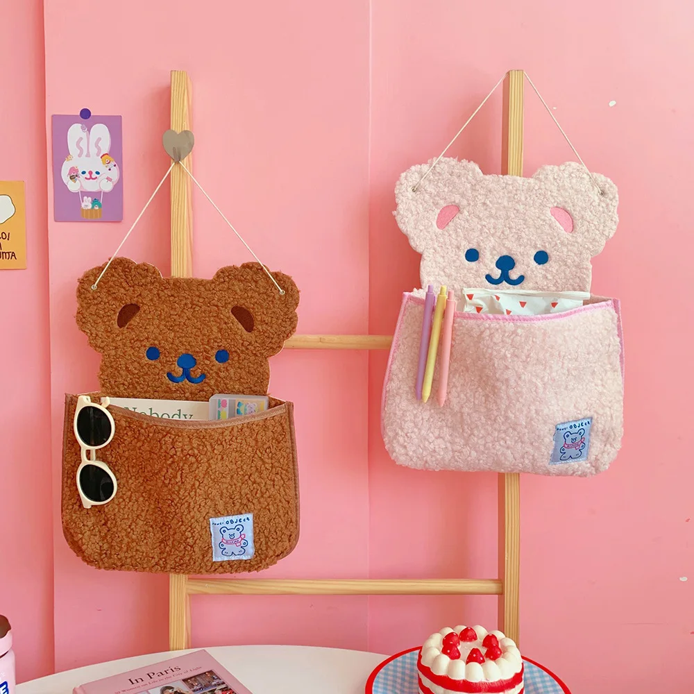 

Cute Bear Wall Mounted Storage Bag Notebook Pens Desktop Organizer School Office Stationery Reusable Home Decor