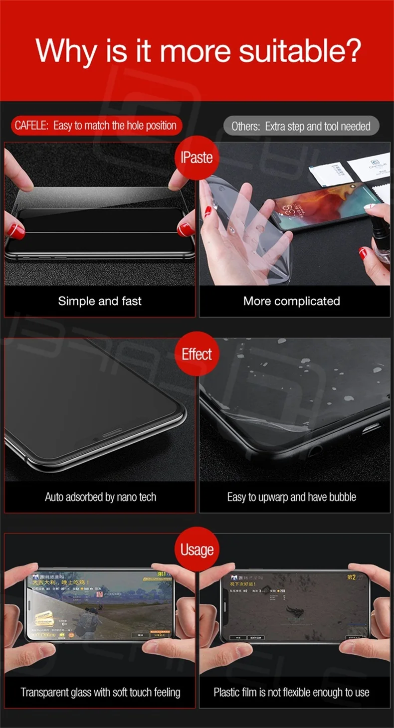 CAFELE Защитное стекло для iPhone 11 pro Max X Xs Max Xr защита экрана 2.5D edge HD Прозрачная Антибликовая пленка из закаленного стекла