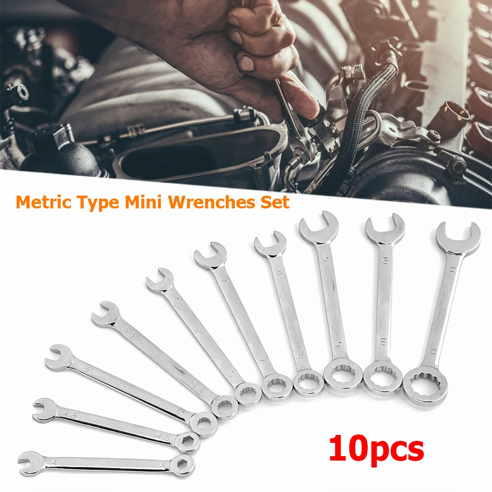 

10pcs Mini Wrench Kit Double Open End Combination Tooth Gear Socket Nut Spanners Multitool Chrome Vanadium Combination Wrench