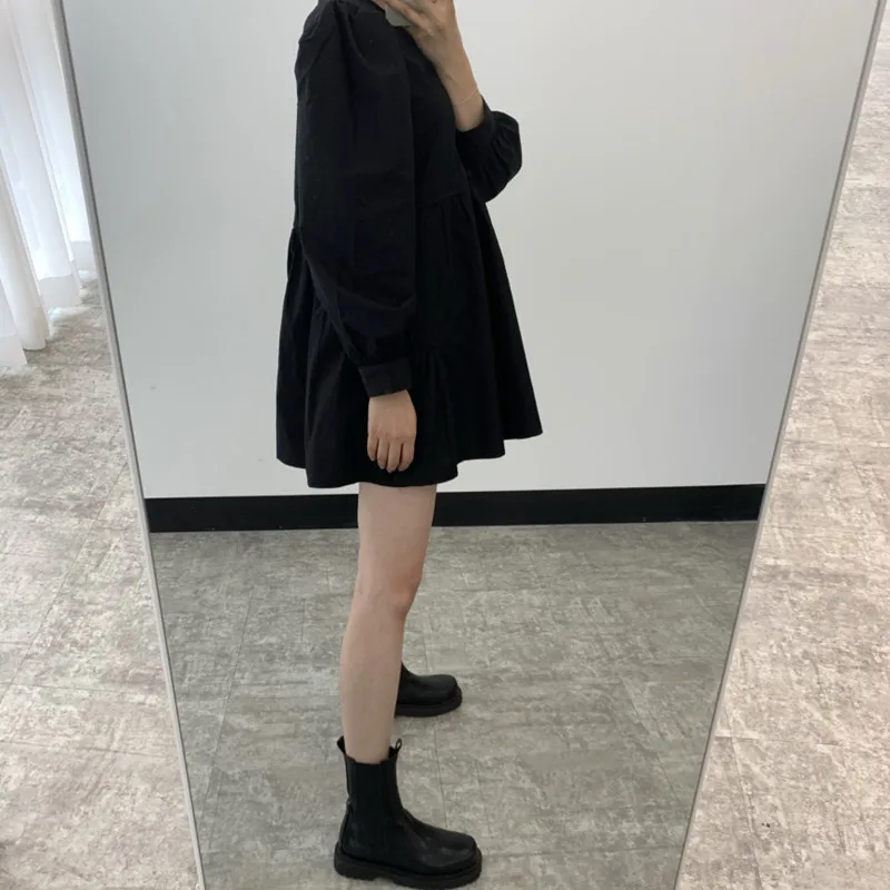 

Causal Women Doll Dress Puff Long Sleeve O-neck Sweet Dresses Korean 2021 Spring New Ruffle A-line Mini Vestidos