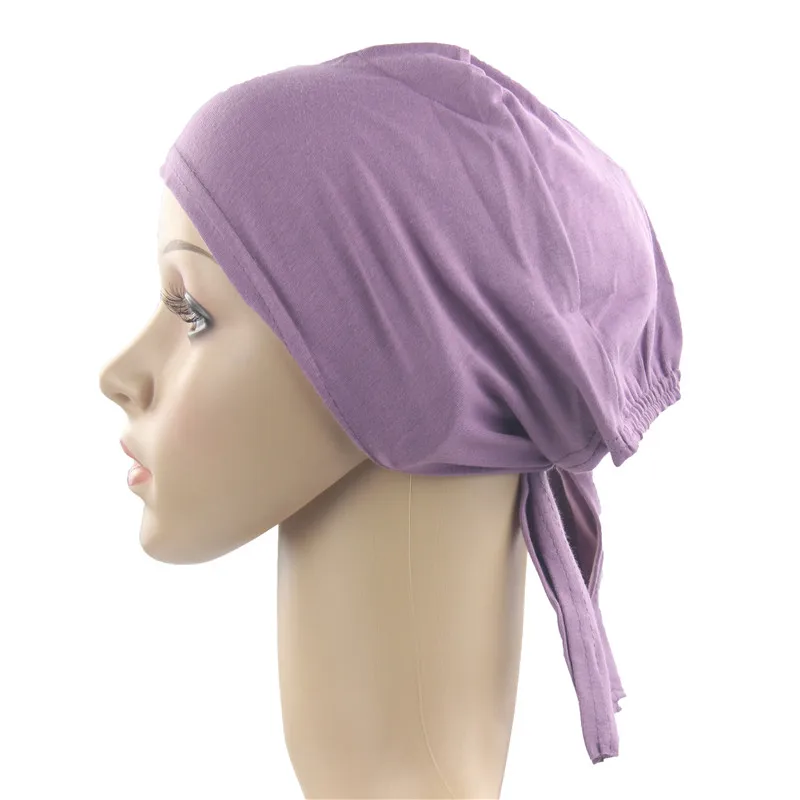 Light Purple Женские шапки под шарф, хлопковая шапка-тюрбан с завязками на голову - Цвет: Light Purple