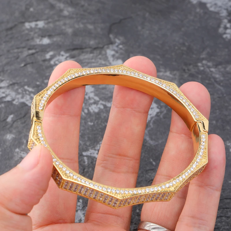 Фото TOPGRILLZ Роскошный Iced Out Bling кубический циркон розовое золото серебряный цвет многоугольник Браслет Микро Проложить CZ камень хип-хоп ювелирные изделия №5