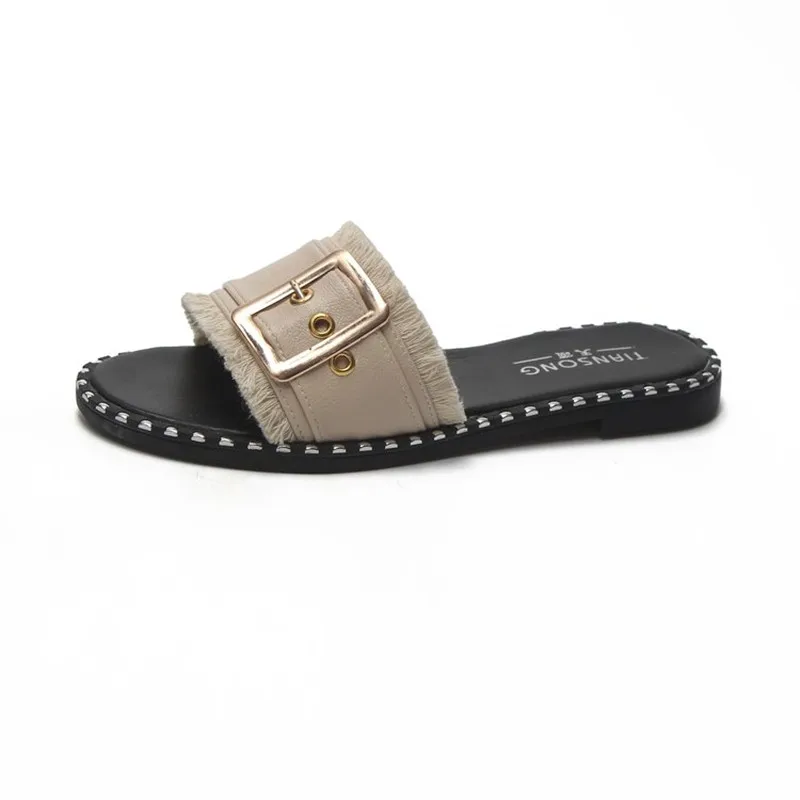 

New Women's Summer Fashion Leather Buckle Flip-flop Flat Heel Outdoor non-slip Slippers Casual Beach Slippers