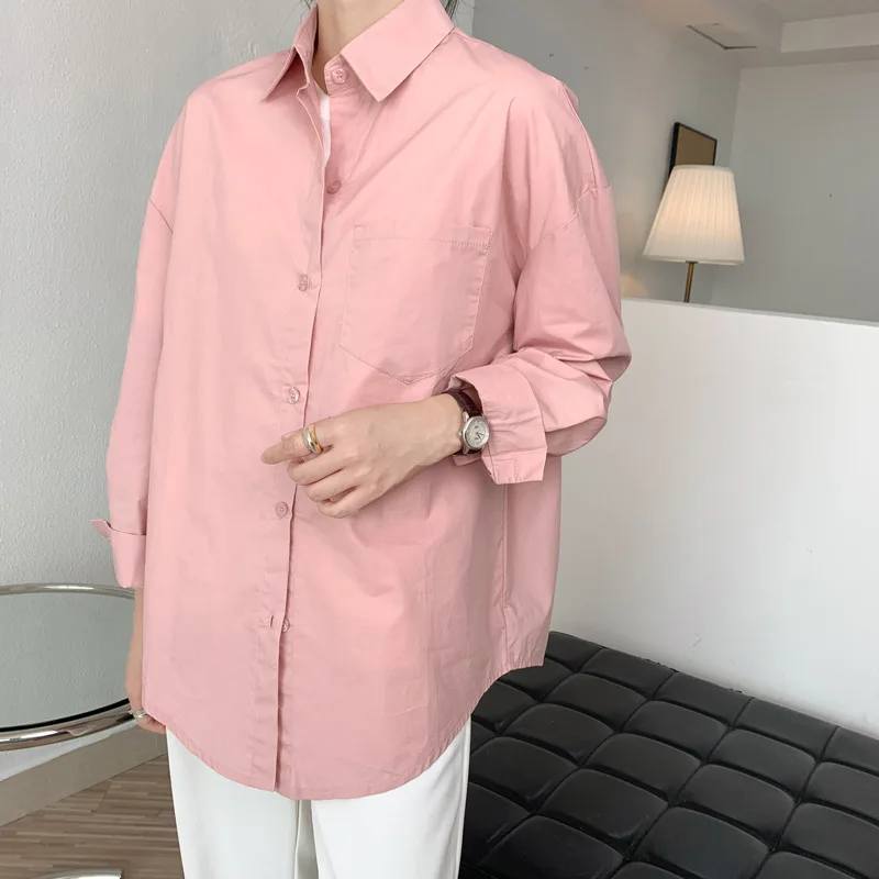 

2020 Women Autumn Cotton Blouses Turn Down Collar Pure Color Womens Tops And Blouses White Shirt Pink Blusas Roupa Feminina
