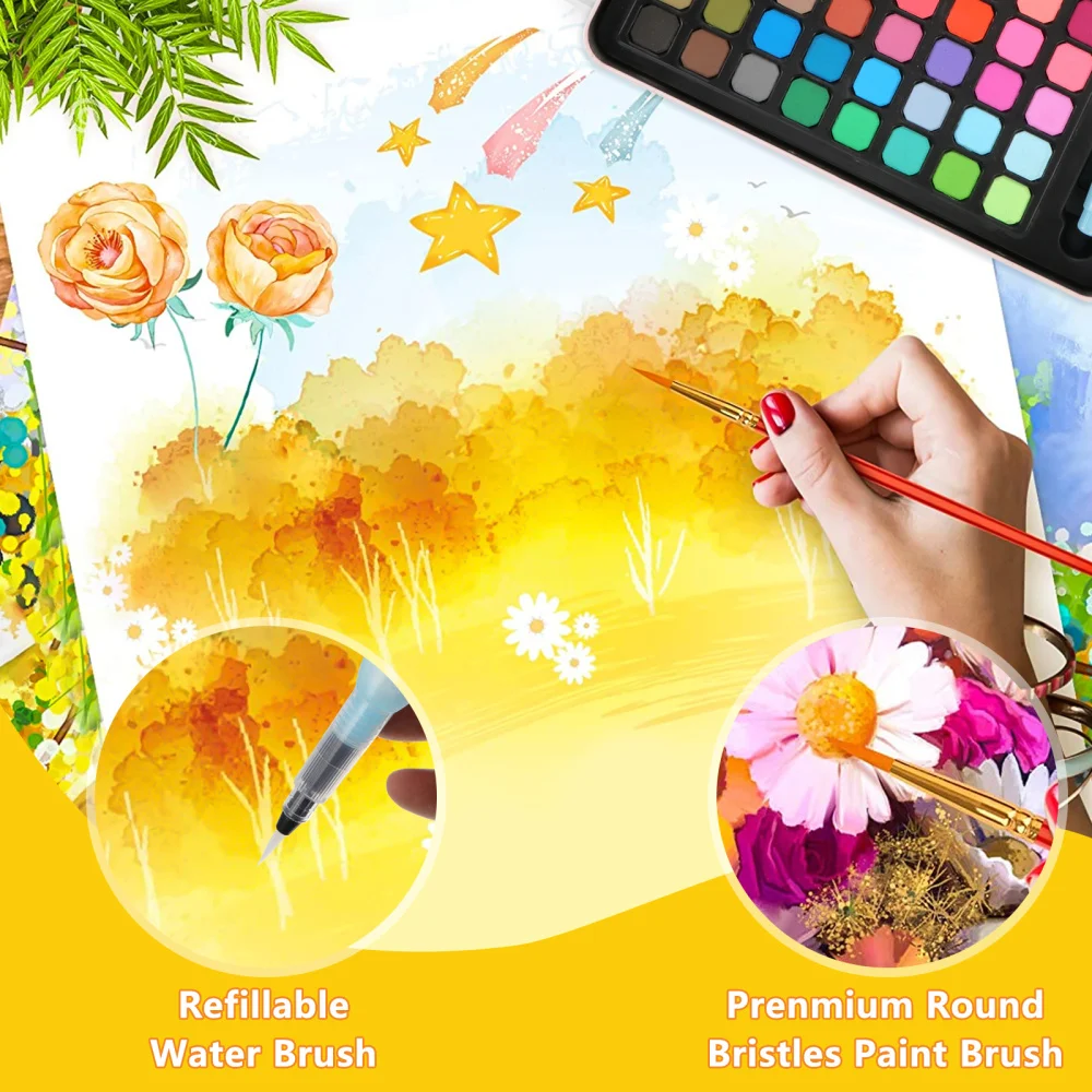 

Portable Water Colors Paints Set Durable Painting Tools for Children Students