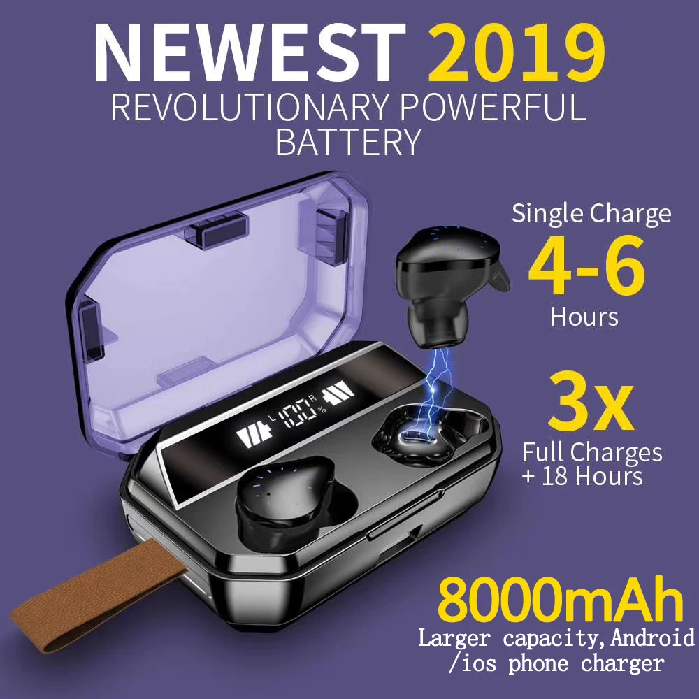TWS bluetooth наушники 5,0 стерео HiFi 8000 мАч IPX7 водонепроницаемые мини беспроводные наушники bluetooth 5,0 наушники с микрофоном в уши