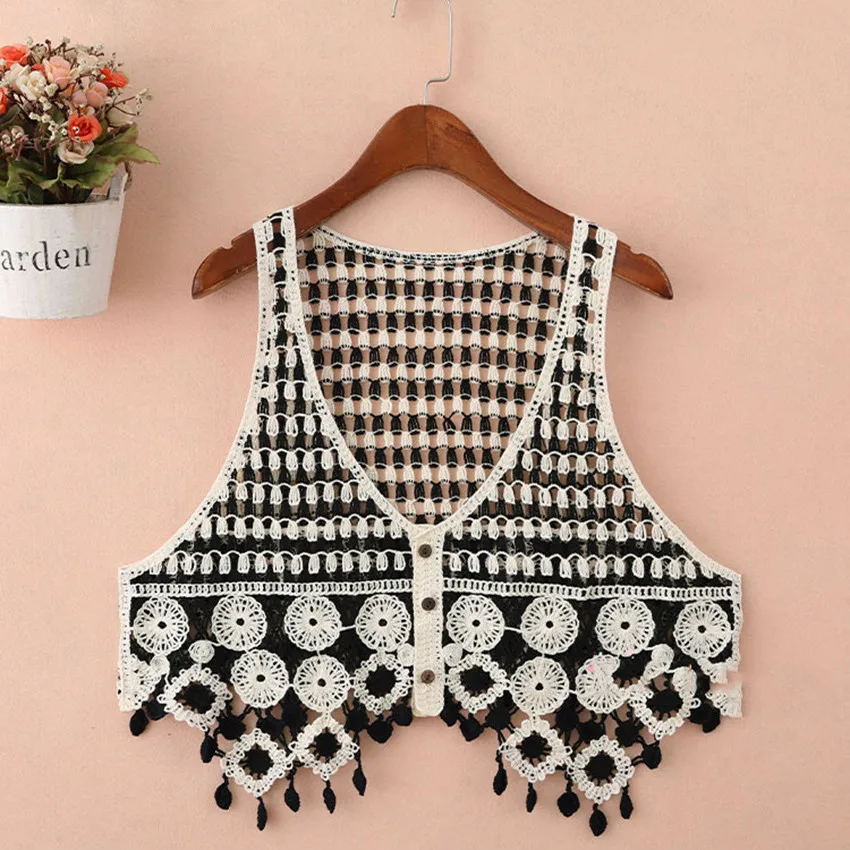 Сексуальный женский жилет в стиле бохо с вырезами Женский Топ без рукавов
