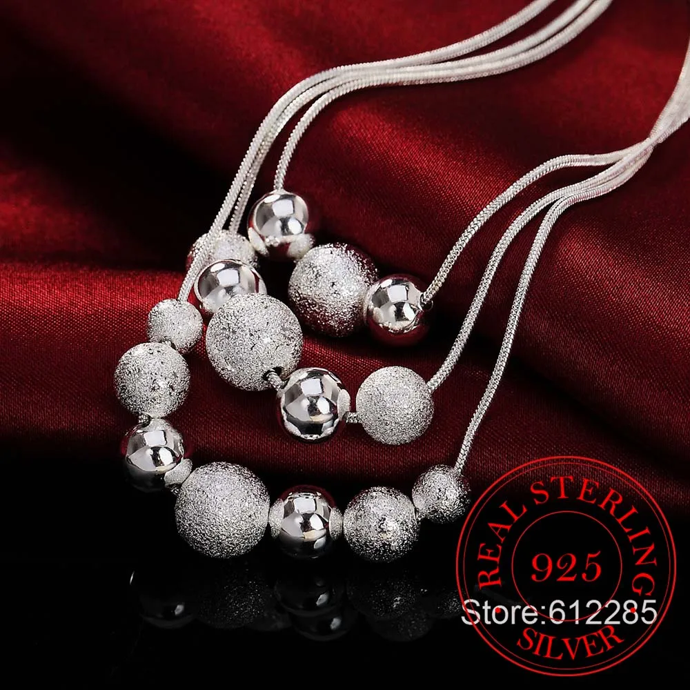 

New Charm 925 Sterling Silver Jewelry Classic High-quality Fashion Three Layer Chain Light Sand Beads Women Necklace Collares