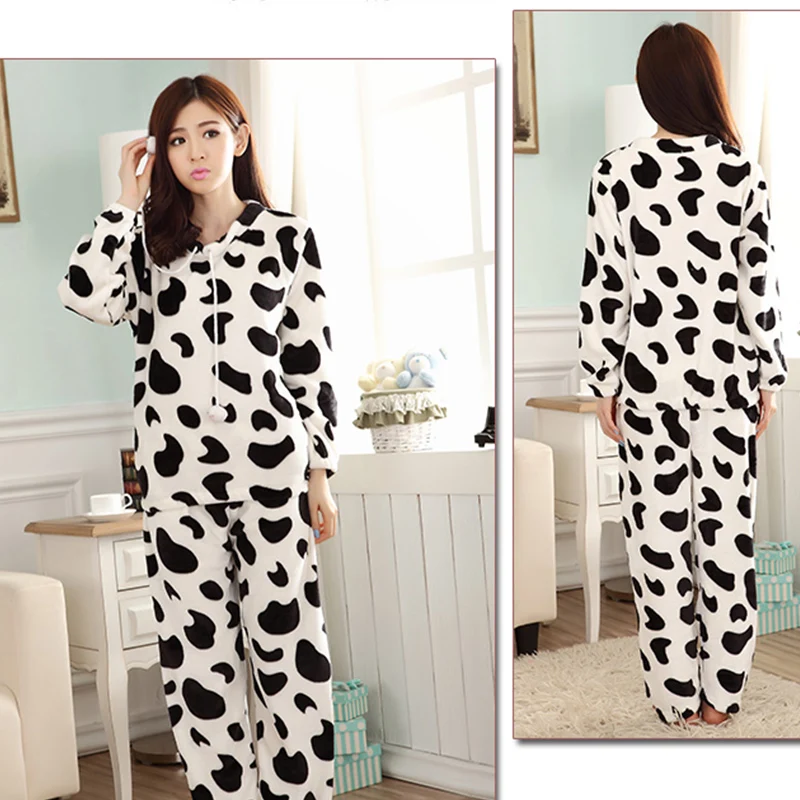 женская пижама теплая Осенне зимние женские пижамы фланелевые с животными из