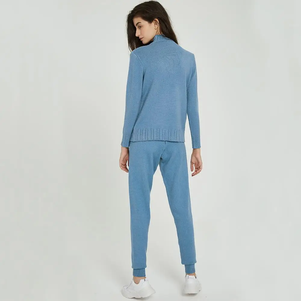 Wixra женский свитер костюмы и комплект Повседневный с высоким воротом штаны 2
