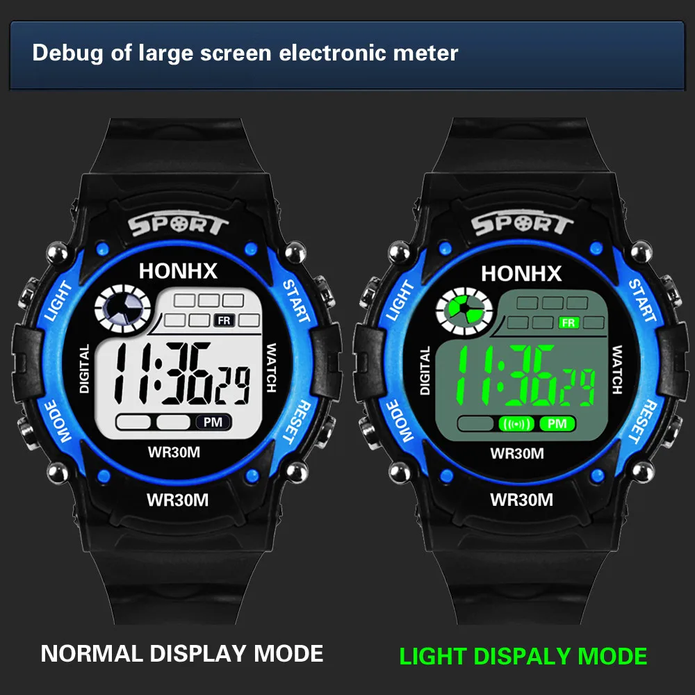 Мужские цифровые часы светодиодный силиконовый ремешок водонепроницаемые