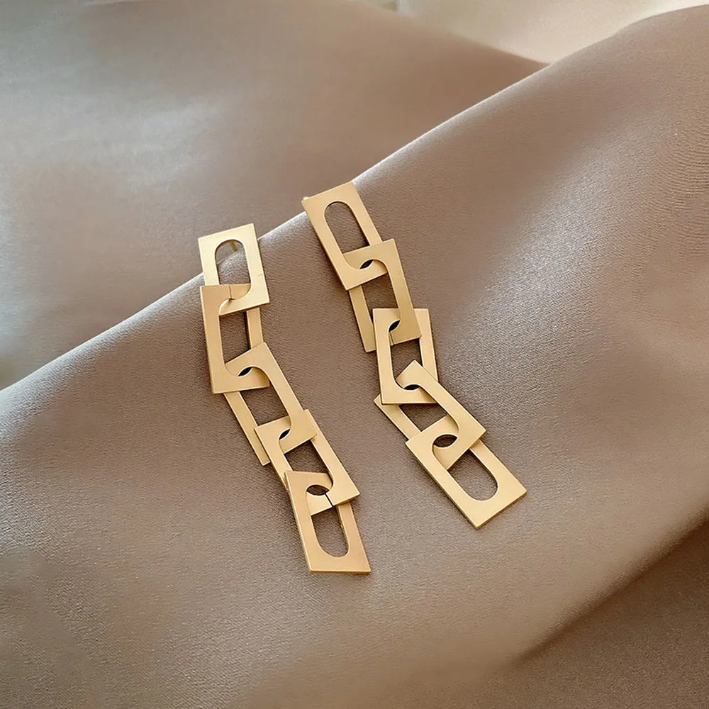 

In 2021, The Korean Long Tassel Earrings Geometric Ladies Fashion Temperament Retro Metal Accessories Gifts
