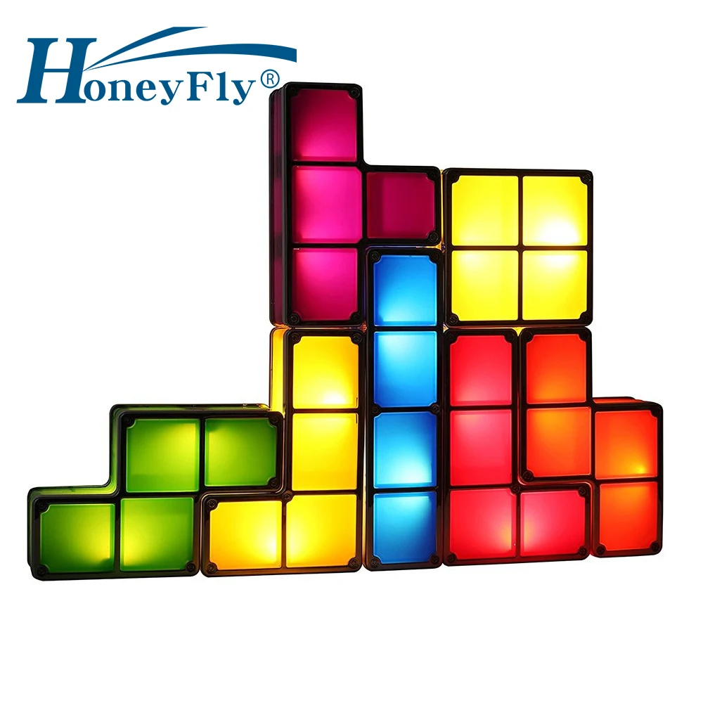 

HoneyFly DIY LED Tetris Puzzle Night Light Stackable Constructible Desk Lamp Block Developmental Toys Atmosphere Lamp