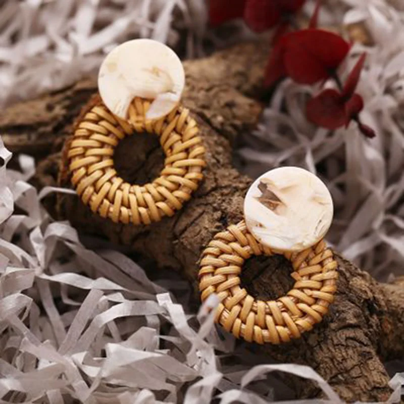 Новые акриловые Ротанговые висячие серьги 2019 для женщин черепаховой модные с