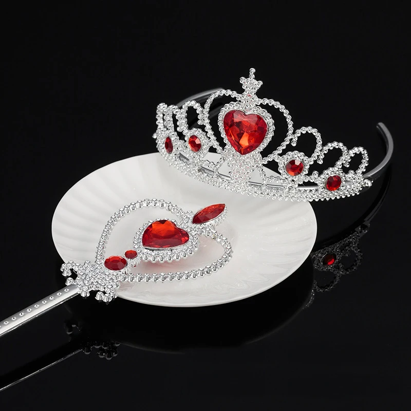 Red Crown set Платья для девочек; летняя детская одежда; платье принцессы Анны и Эльзы; карнавальный костюм Снежной Королевы; детская одежда для свадебной вечеринки; Новогодняя одежда - Цвет: Red Crown set