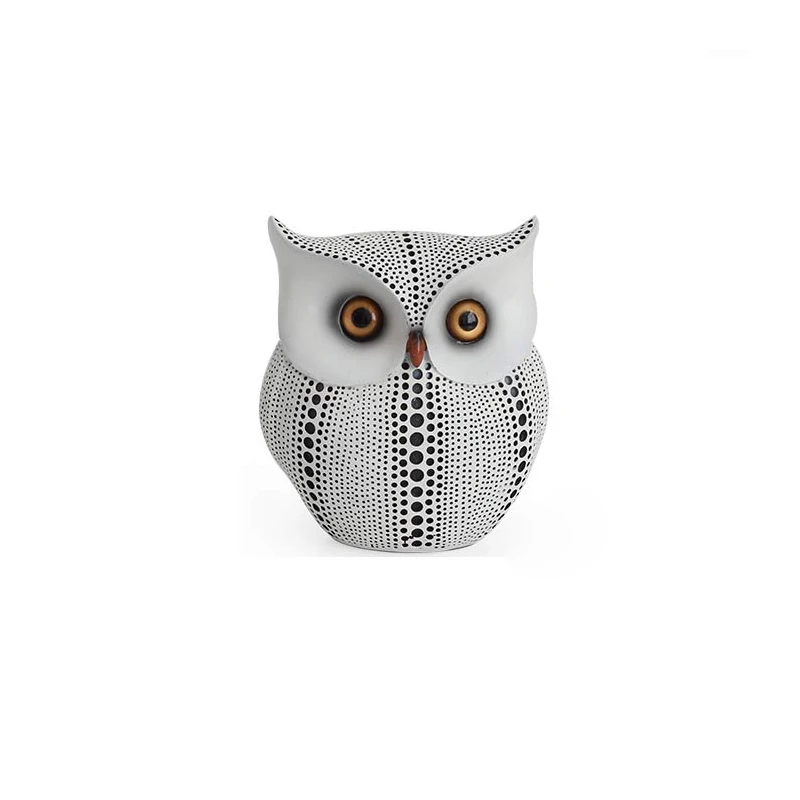 

Nordic Minimalist Owl Figurines White And Black Resin Animal Arts Crafts Miniature Garden Statues Office Desk Home Decoration
