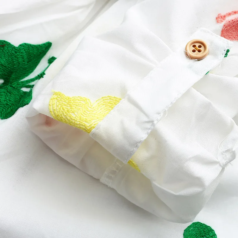 2021 Spring Autumn 3-8 10 12 Years Embroidery Double Use Long Short Sleeve White Elegant Kids Baby Girls Cotton Dress With Belt | Детская