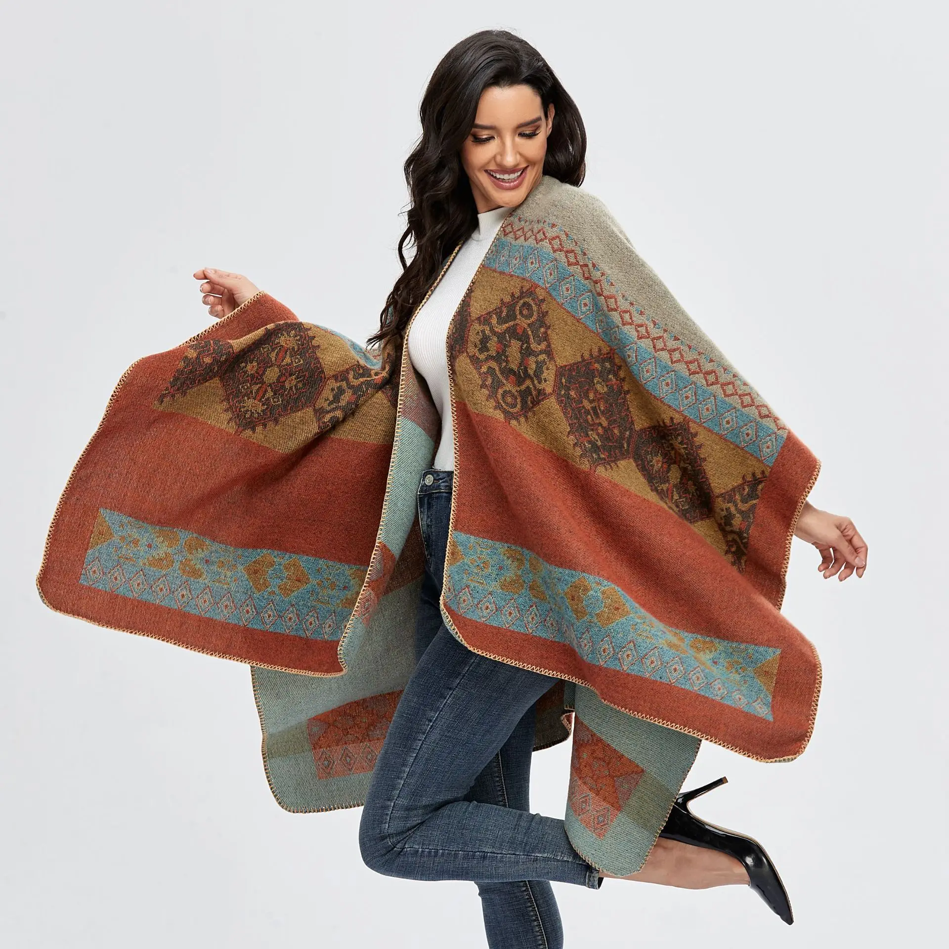 

13 Colors Women Cloak Bushes Warm Imitation Cashmere Scarf Shawl Cape Fashion Poncho Blanket Wrap Shawl Coat Femal Clothing