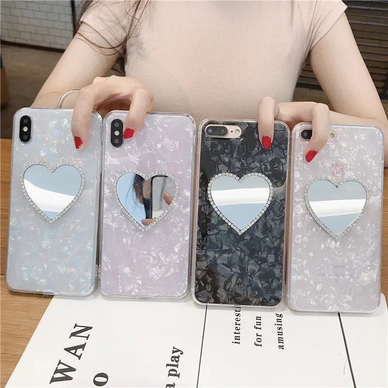 Блестящий Алмазный зеркальный чехол для телефона Love Heart для Iphone X, Xr, 6, 7, 8, 6S Plus, Xs Max, клеевой чехол, задняя крышка, чехлы бамперы