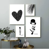 canvas painting home decor nordic black white heart palm leaf feather pictures prints wall art poster for living room modular
