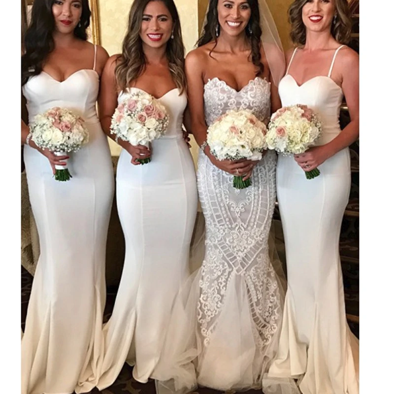 

Простой изготовление под заказ дешевые слоновой кости русалка креп Милая тонкие бретельки платья подружек невесты на свадьбу женские вече...