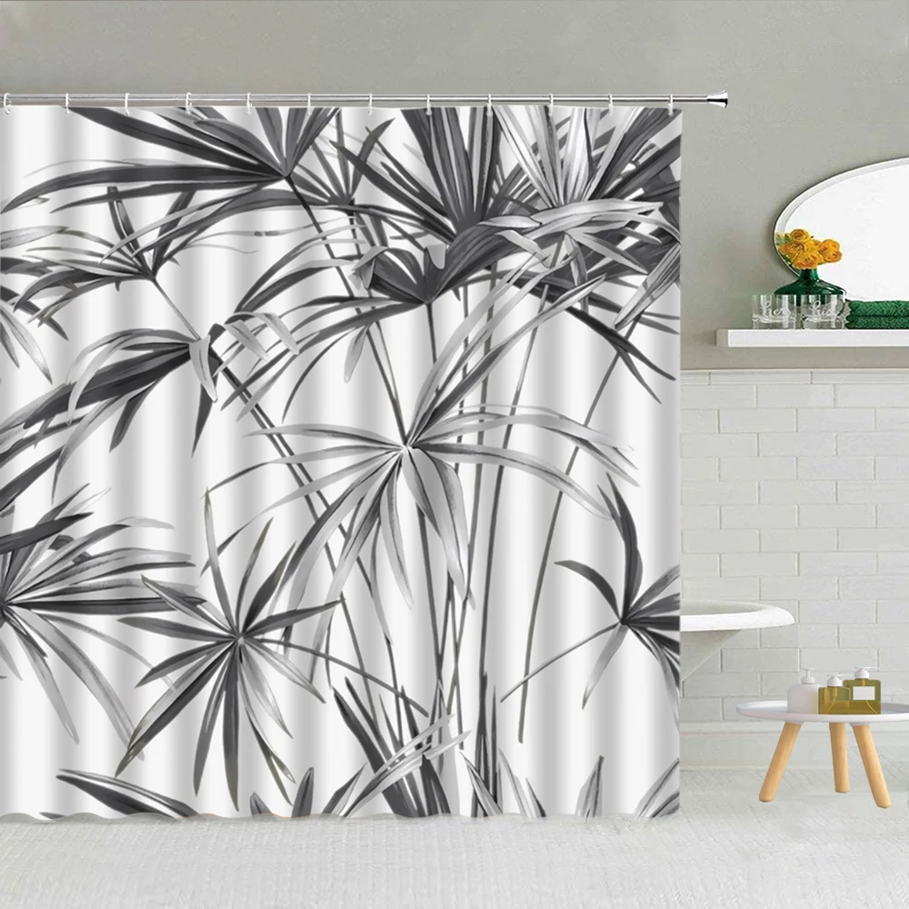 

Color Hand Drawn Pattern Shower Curtains Abstract Plant Leaves Bathroom Bath Curtain Waterproof Fabric Home Bathtub Decor Screen