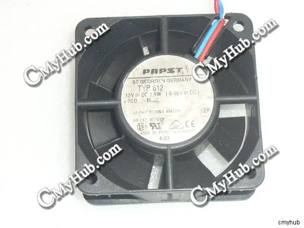 

Для PAPST TYP612 US-PAT:5135363 4547714 4429263 DC12V 2,5 W 2075288 60x60x25 мм 2-контактный охлаждающий вентилятор