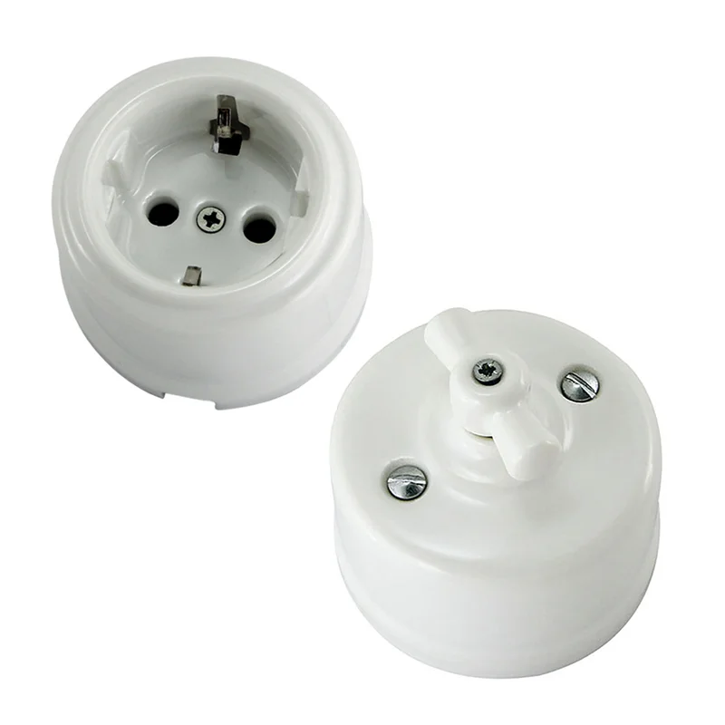 Interruptor de Luz Giratório da Porcelana do Vintage e Tomada Alemanha da Parede com Aterramento Cerâmica