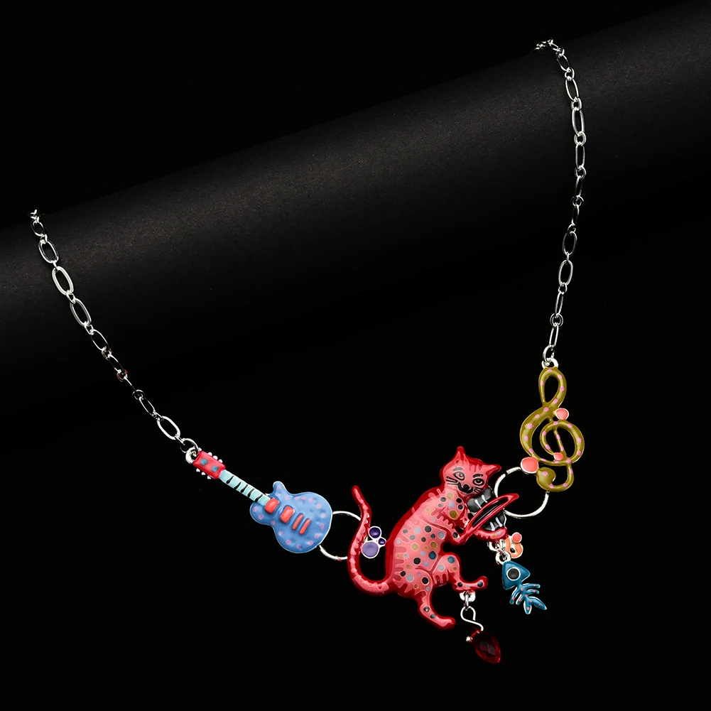 Ожерелья покрытые эмалью и Подвески милый кот гитара нота заявление женское