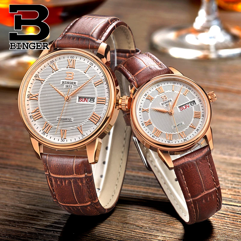 Switzerland Binger женские часы роскошные ультратонкие кварцевые наручные с кожаным