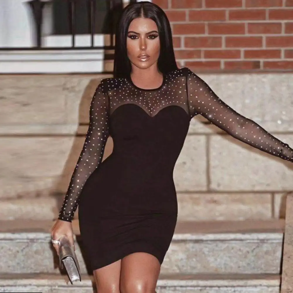 Женское длинное Сетчатое платье элегантное облегающее из вискозы с рукавами